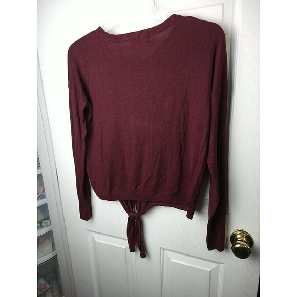 Pink Rose Burgundy Long Sleeve Front Tie Lightweight Sweater. Size L - Picture 10 of 10